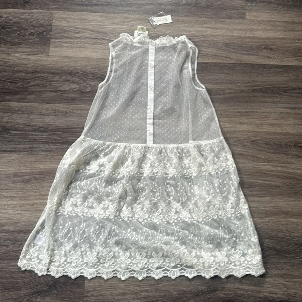 Anthropologie Cream Sleeveless Mock Neck Sundress Chemise Lace Mini Dress